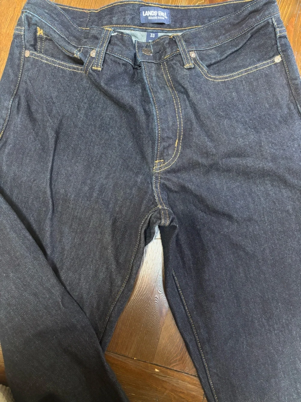 LANDS END SQUARE RIGGER STRAIGHT LEG CLASSIC DARK BLUE DENIM JEANS SIZE 33X29